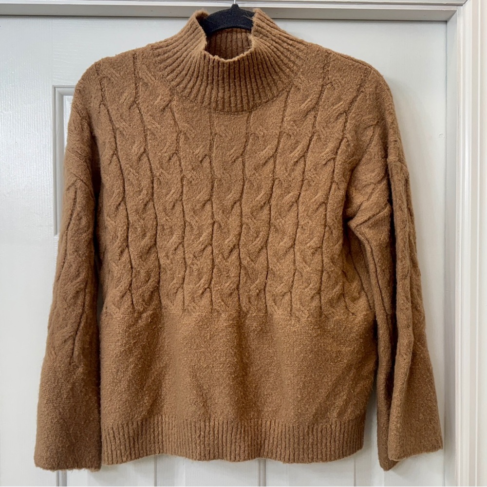 Mud Pie Eve Cable Knit Bell Sleeve Sweater | Camel Tan